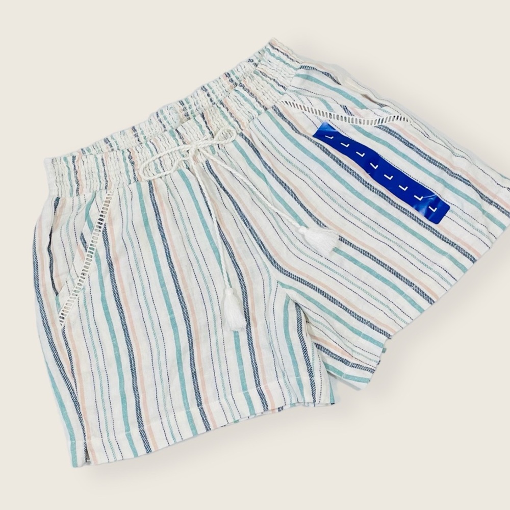 NWT Briggs Striped Elastic Waist Linen Shorts Size L